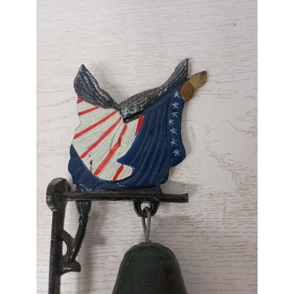 VTG Cast Iron Bell Eagle & American Flag Bracket Wall Mount Hanging Patriotic - Picture 7 of 9